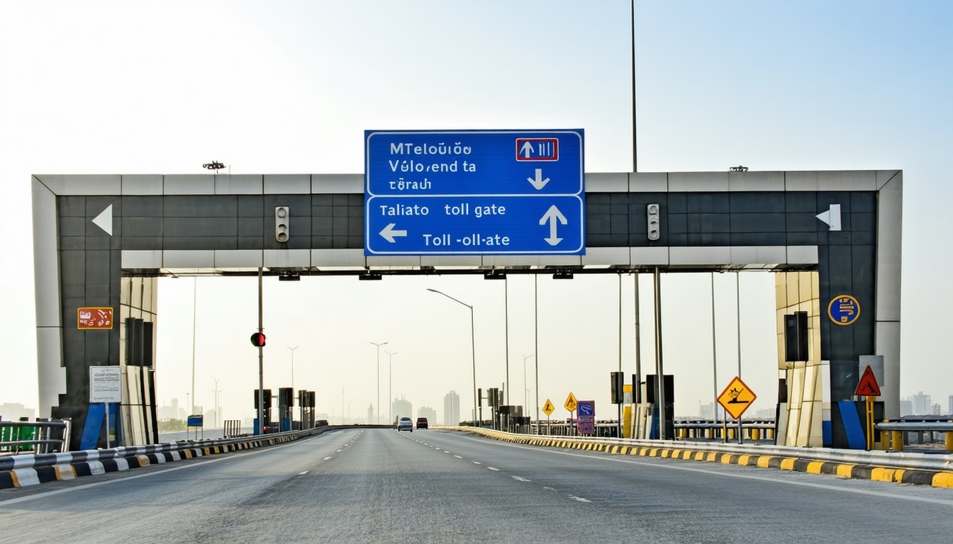 Modern toll gate in Dubai with clear signage