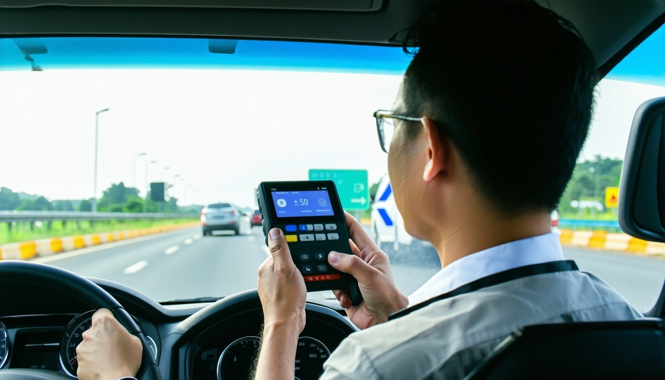 Driver using electronic road toll payment system